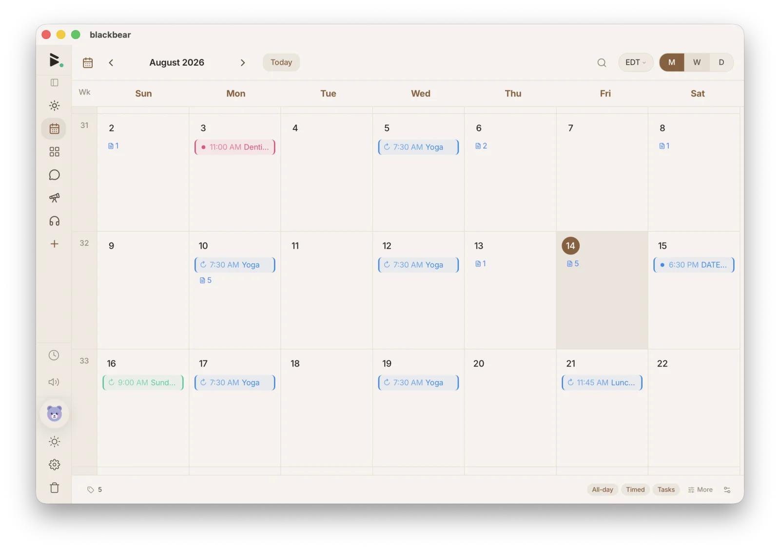blackbear calendar month view, native desktop app