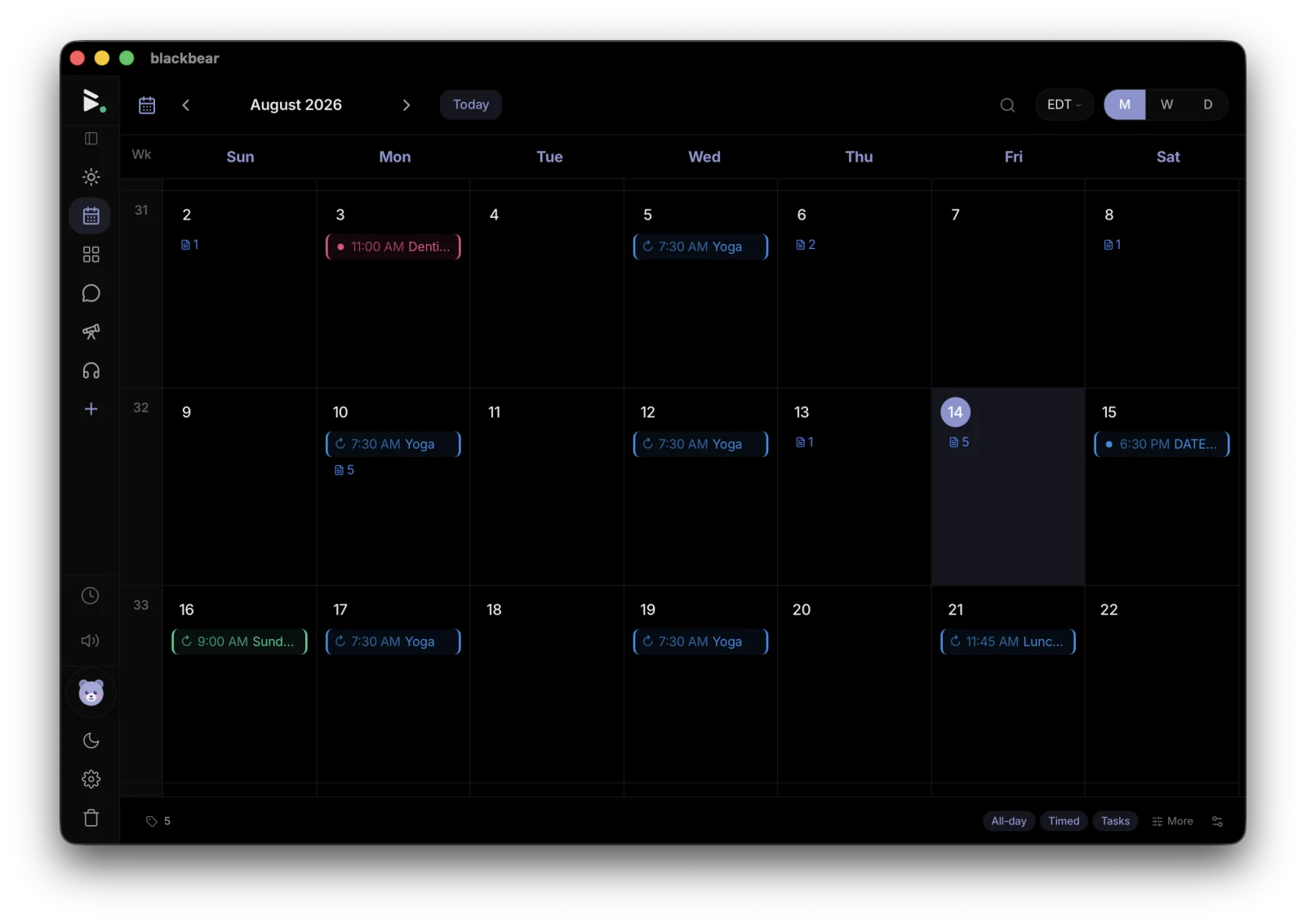 blackbear calendar month view, native desktop app