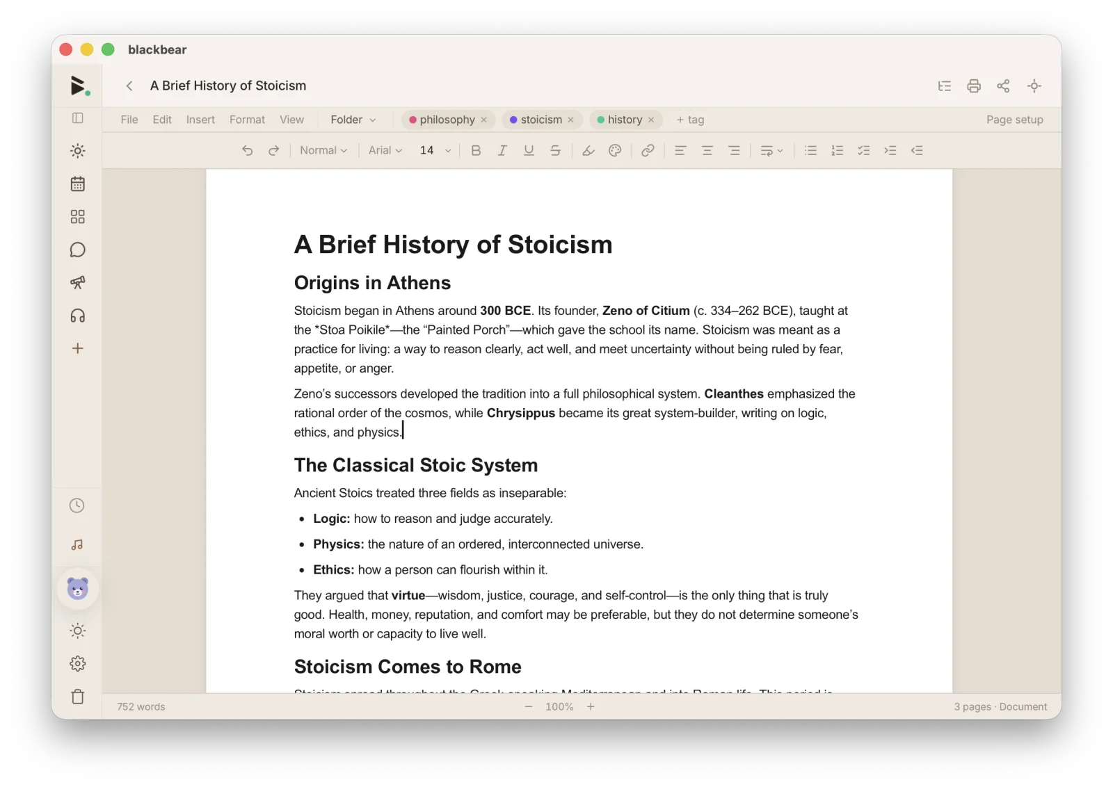 a paginated document in the blackbear desktop app