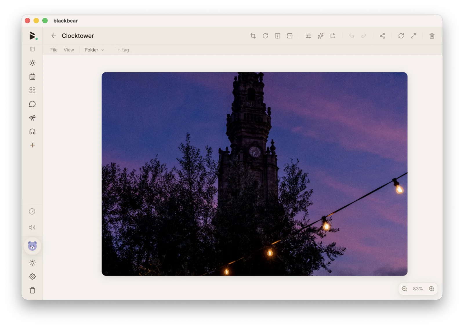 an image open in the blackbear editor with adjustment controls