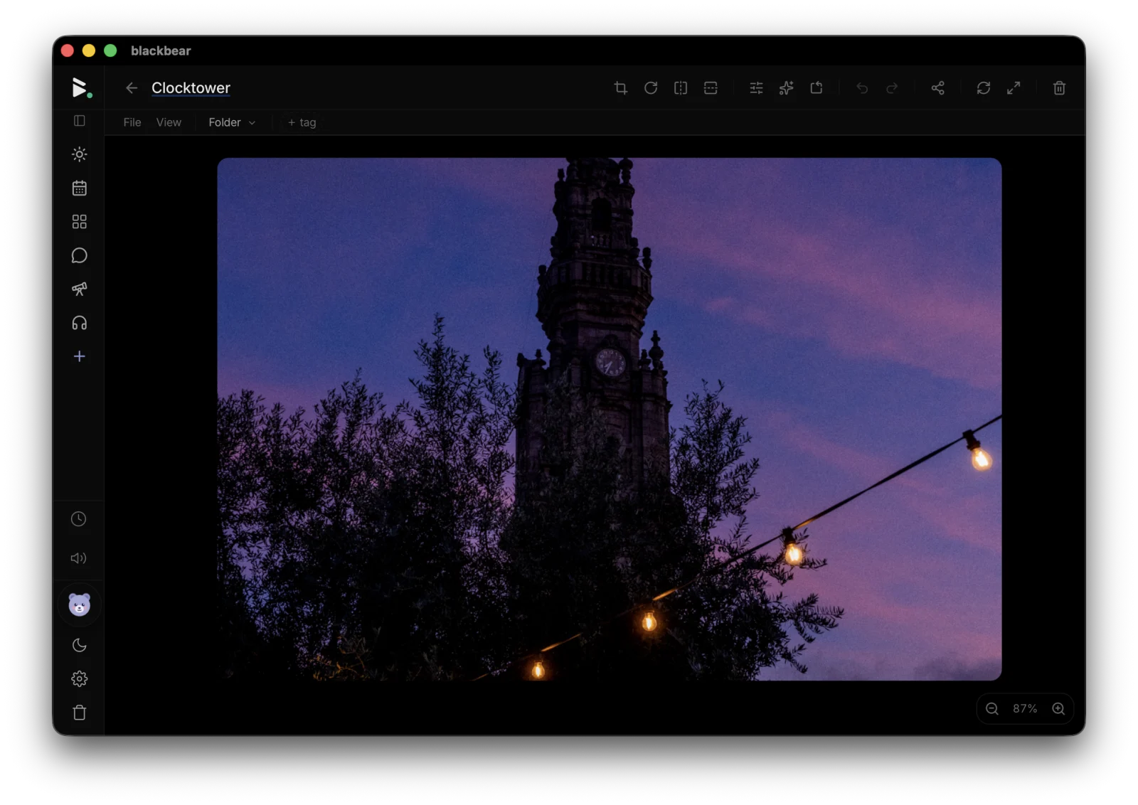 an image open in the blackbear editor with adjustment controls