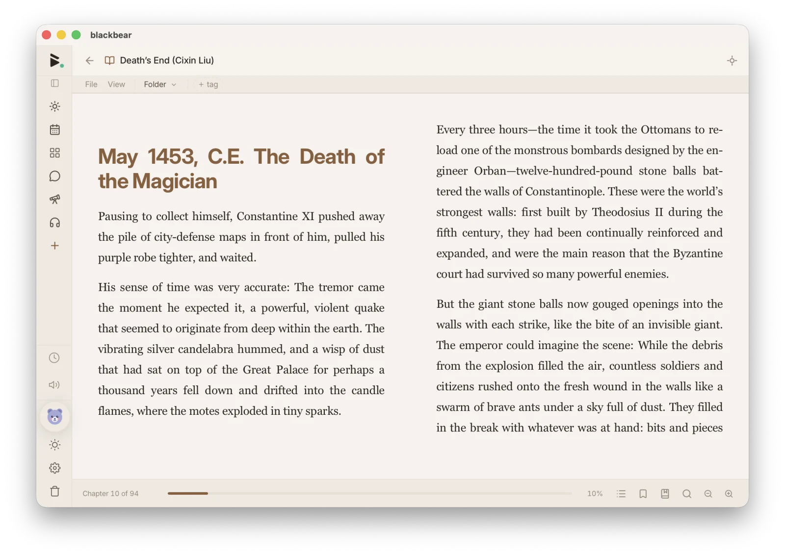 an ebook open in the blackbear desktop reader