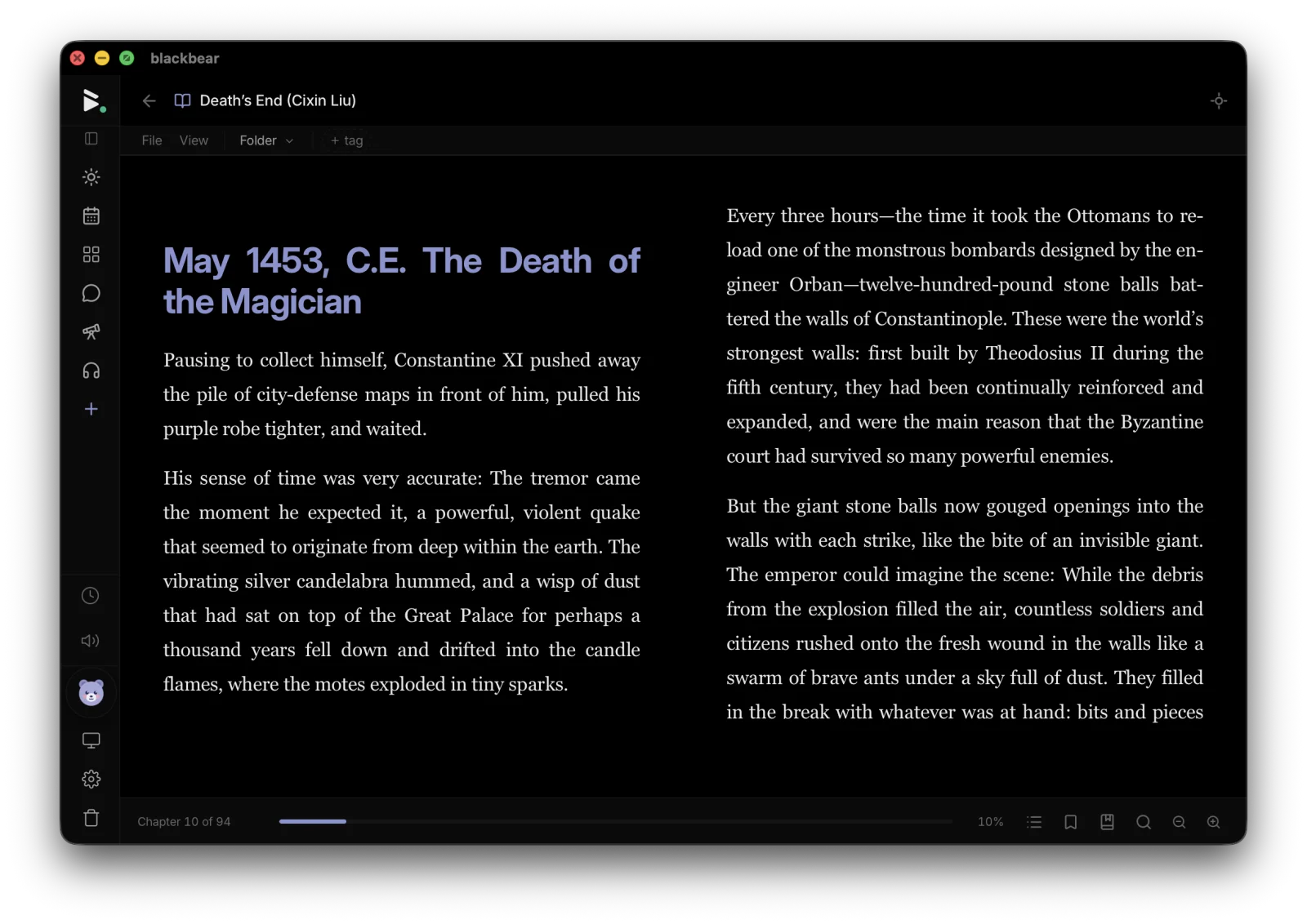 an ebook open in the blackbear desktop reader