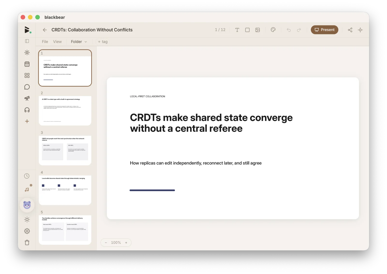 a slide deck open in the blackbear desktop app