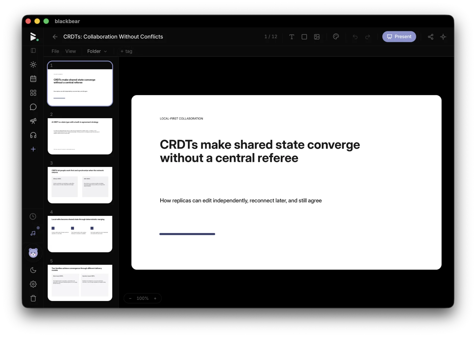 a slide deck open in the blackbear desktop app