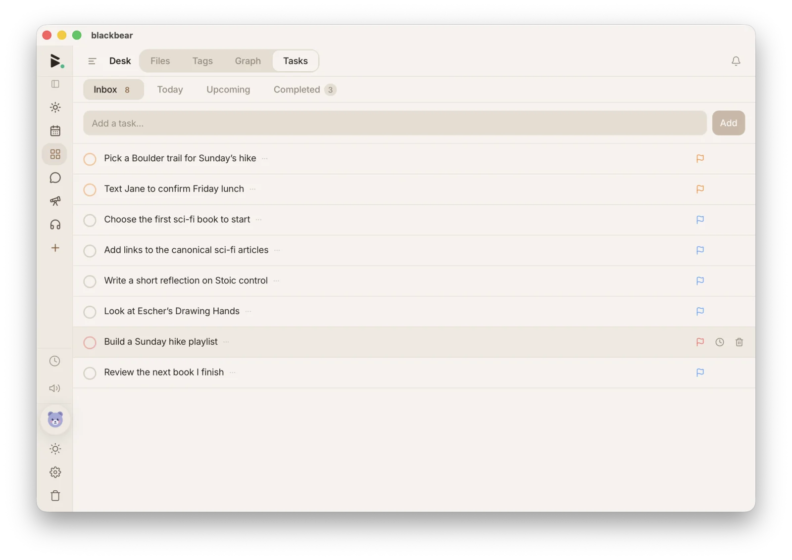 blackbear tasks in the Desk view, native desktop app
