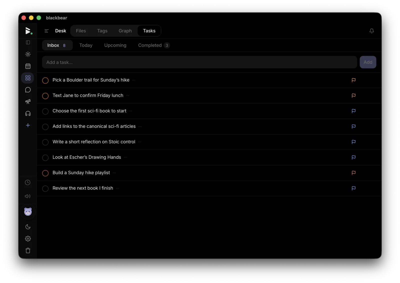 blackbear tasks in the Desk view, native desktop app
