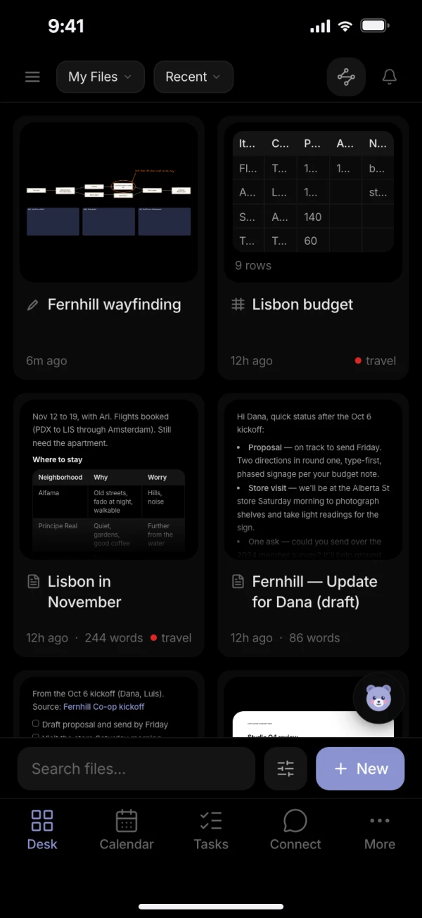The same Desk in the Blackbear iPhone app, dark theme