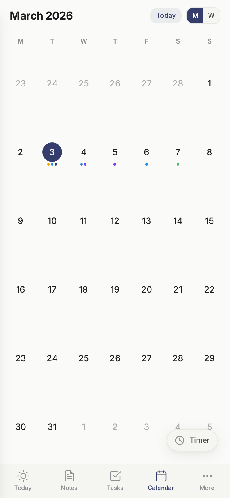 blackbear on iPhone — month calendar view