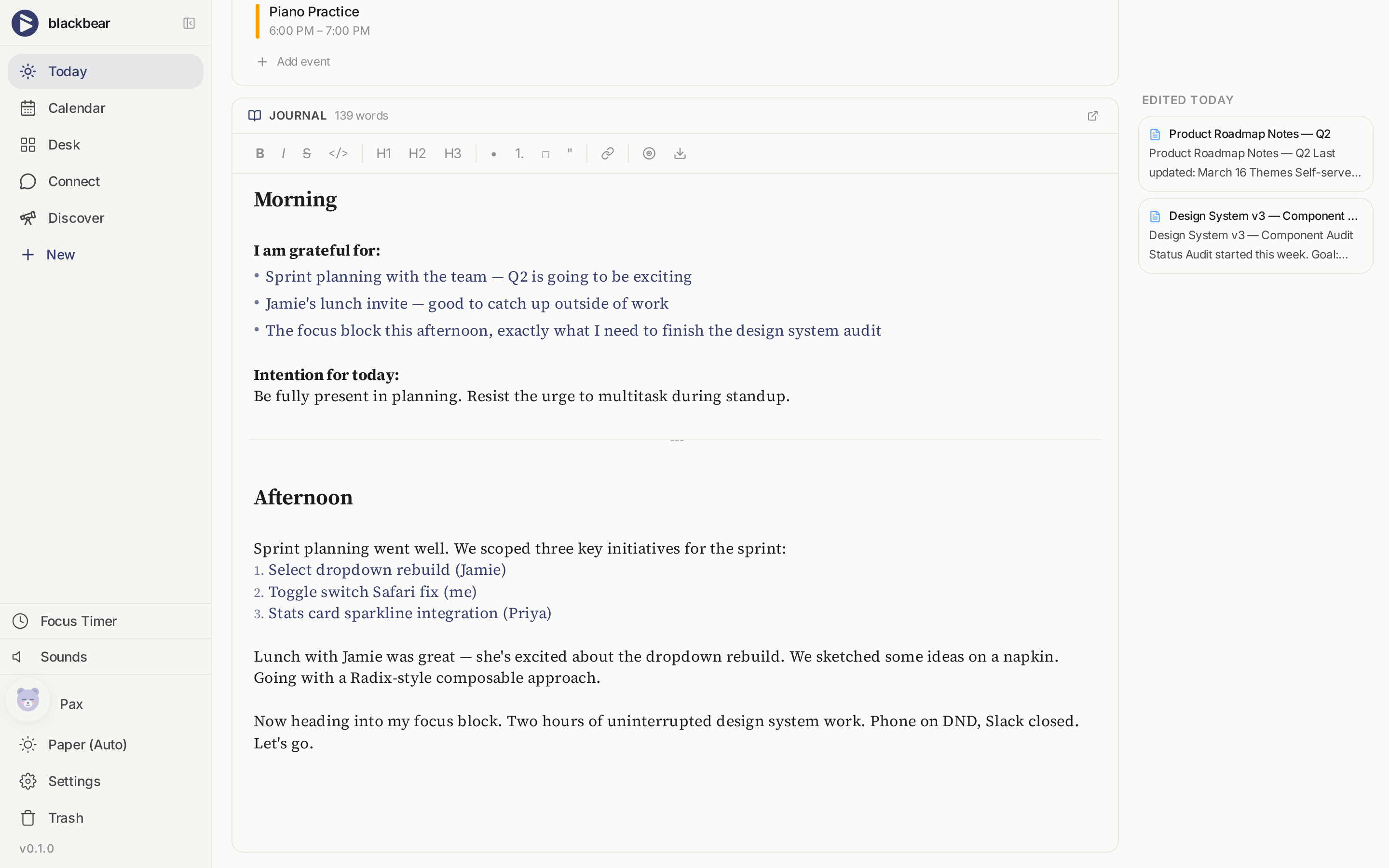 blackbear daily journal