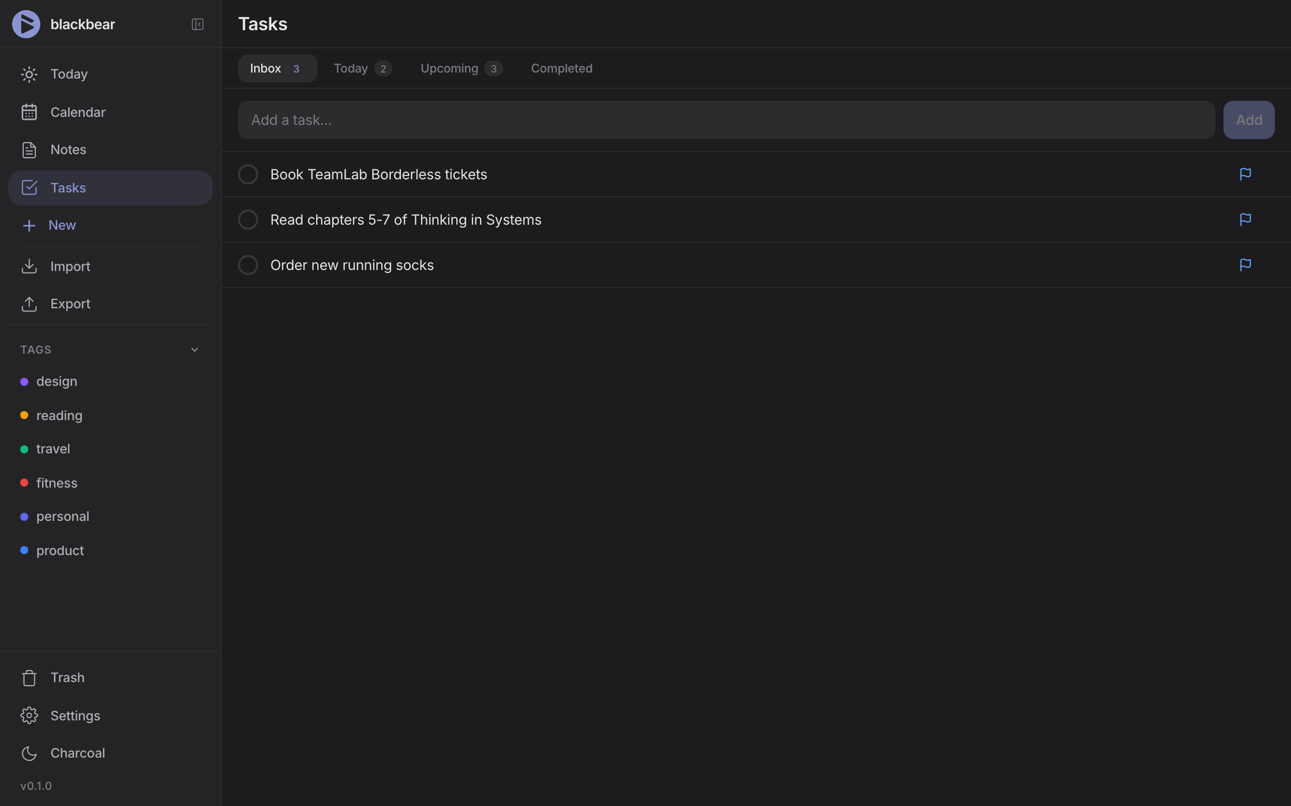 blackbear tasks with tags and priorities