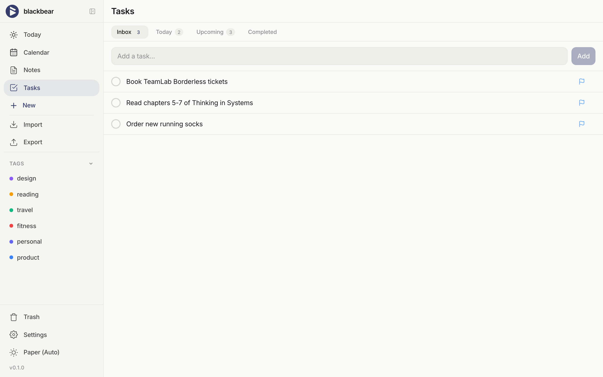 blackbear tasks with tags and priorities