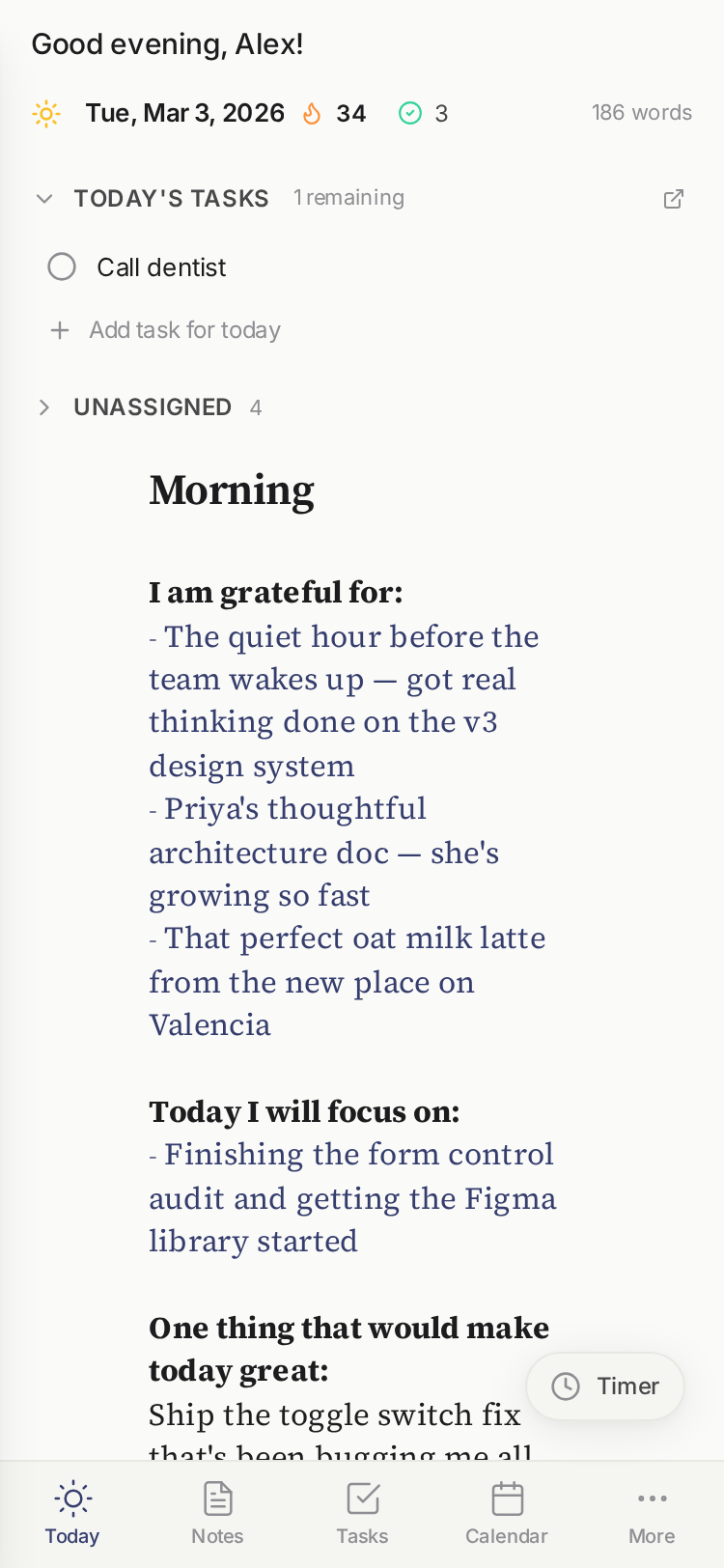 blackbear on iPhone — daily journal view